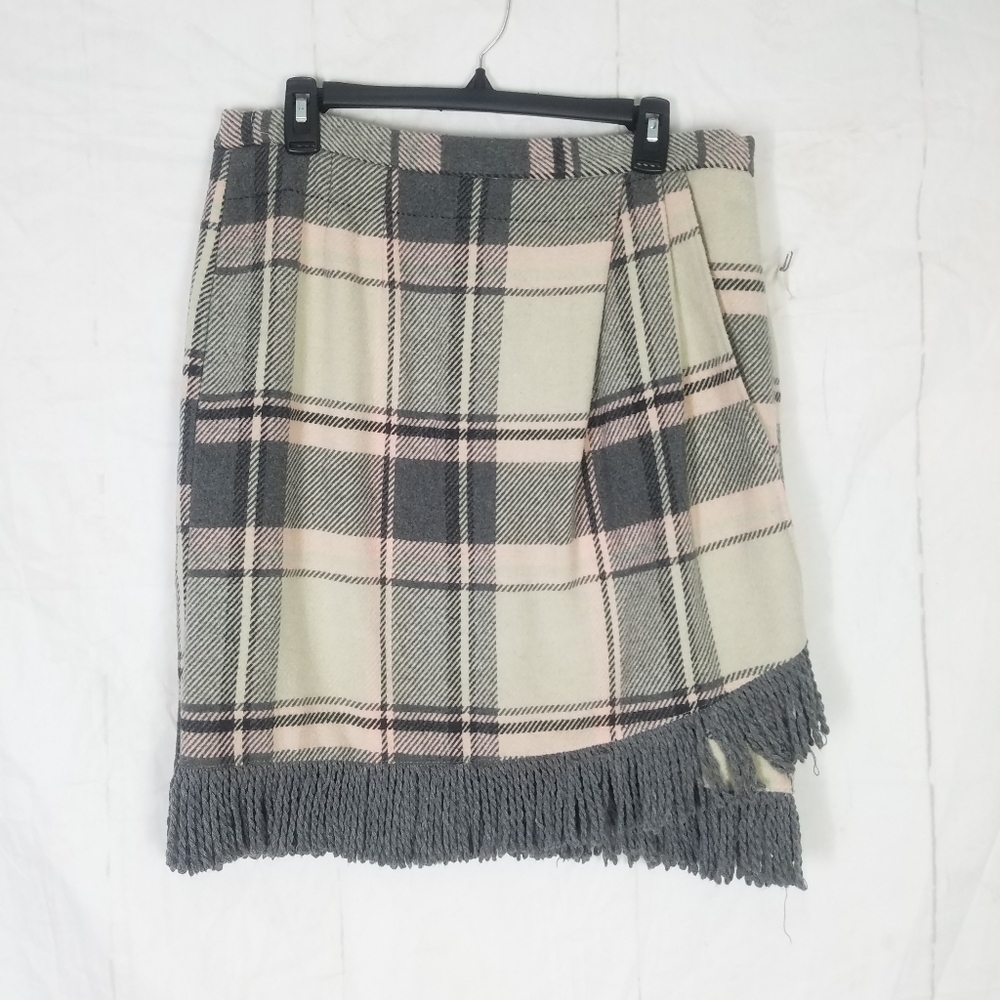 For cynthia plaid Fringe faux wrap skirt - Picture 4 of 10